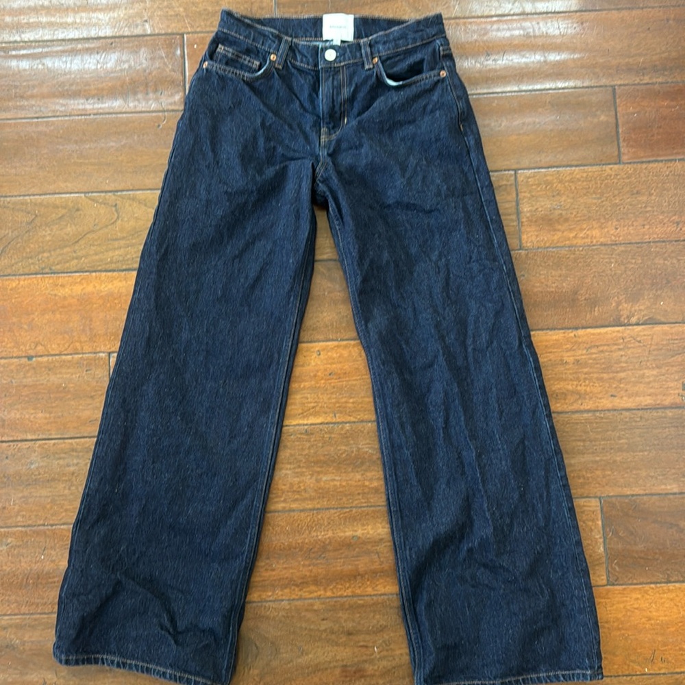 Reformation Cary Low-Rise Slouchy Wide Leg Jeans size 25. Dark Denim Worn Once